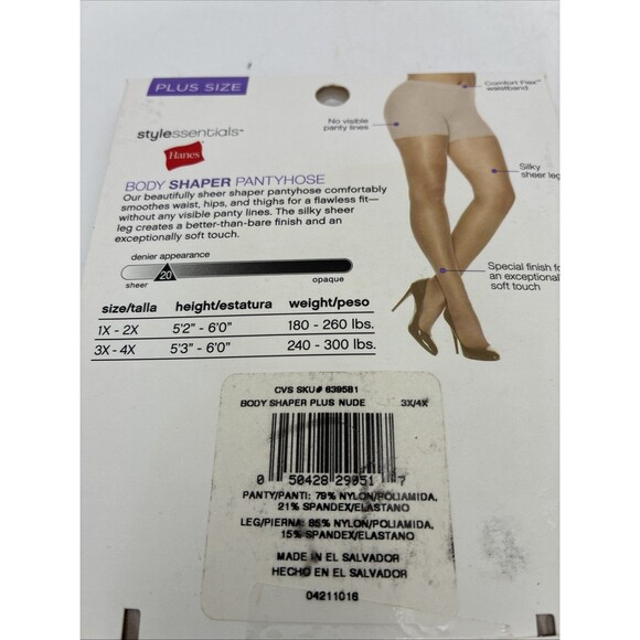 2 Packs Hanes Style Essentials Body Shaper Pantyhose Silky Sheer 3X / 4X Nude - Picture 3 of 3
